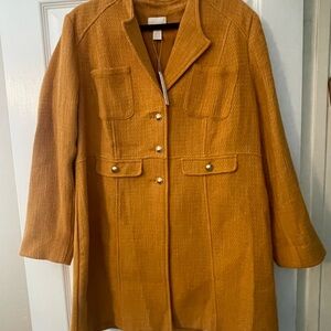 Chico's Yellow Trench Coat Relaxed Fit Classic Lapel